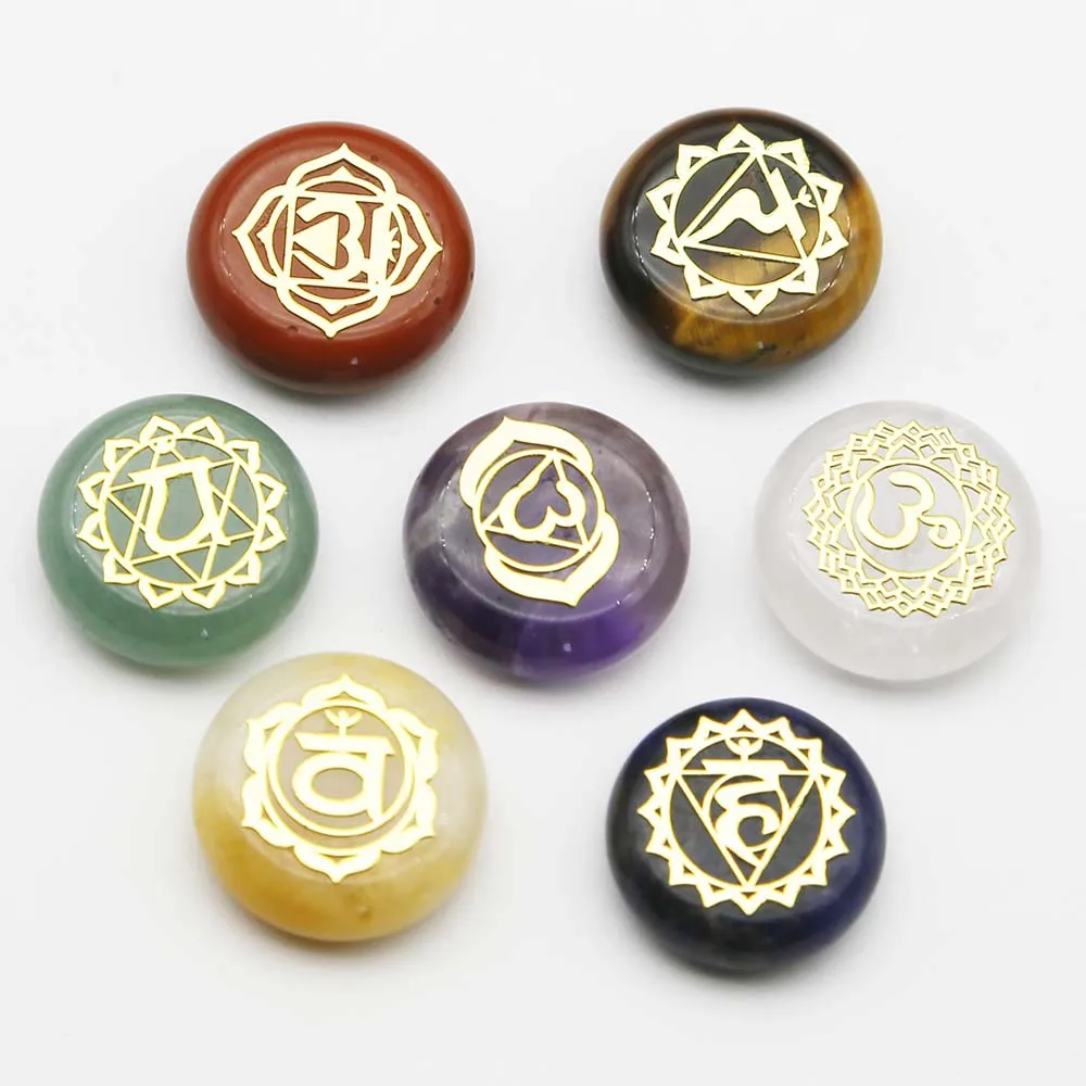 

Natural Crystal Agate Seven Color Semi Stone Precious 7Pulse Yoga Round Piece Symbol Decoration Home Office Gift Wholesale 7Pcs