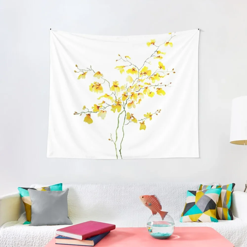 

yellow Oncidium Orchid watercolor Tapestry Decor For Room Decorations For Your Bedroom Tapestry
