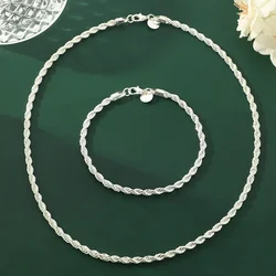 Sterling Silver Twisted Rope Chain Jewelry Set - High Quality Necklace and Bracelet - 60CM and 20cm