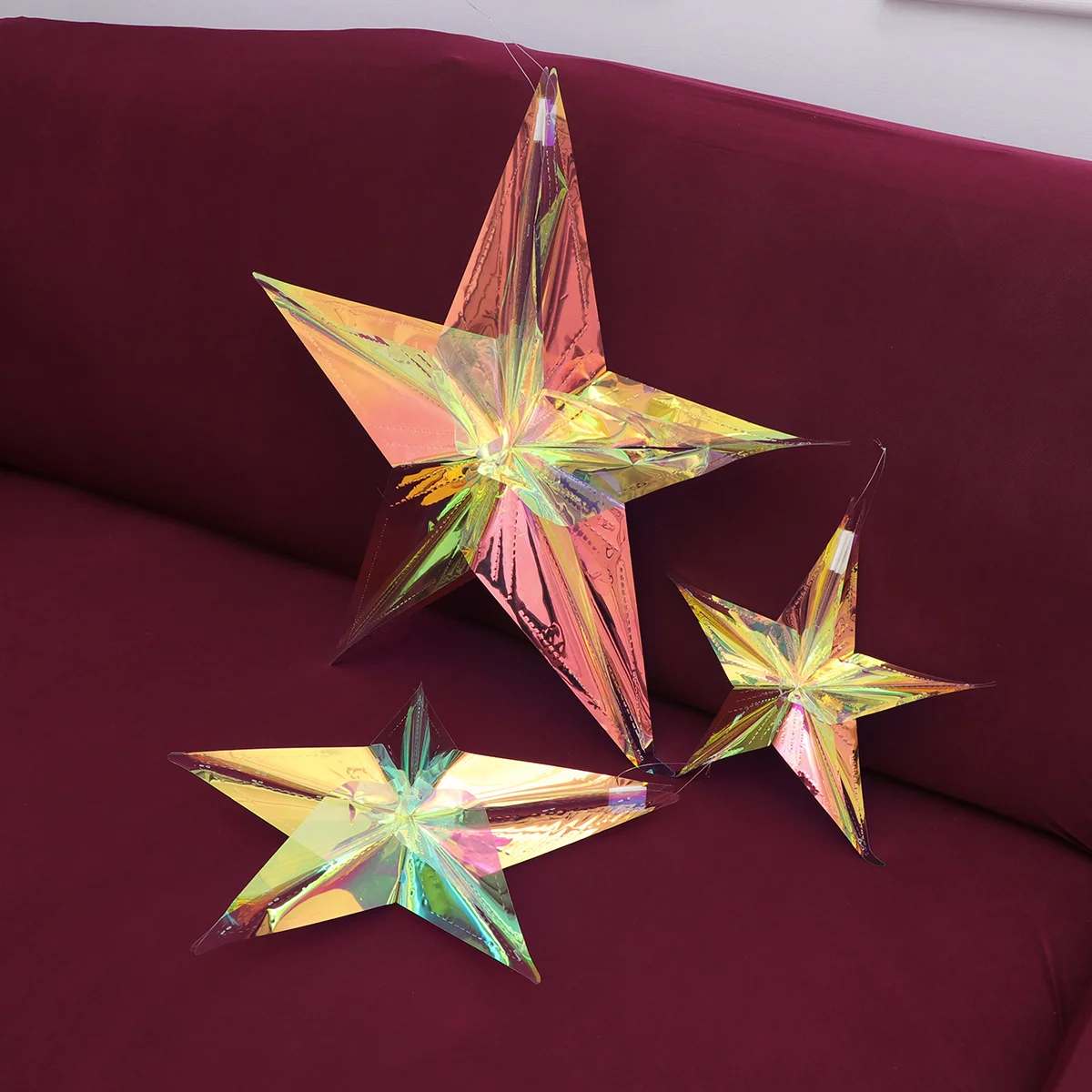 

3pcs Blue Iridescent Ornament Pendant Star Hanging Foil Decorative Folding Decor Rainbow Shine Ornaments for Bridal Shower