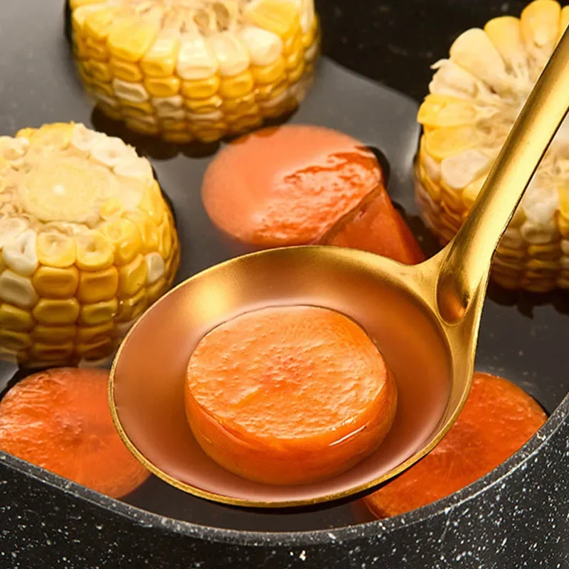1Pc Korean Stainless Steel Tableware Golden Long Handle Hot Pot Colander Frying Spatula Soup Spoon Kitchen Cooking Gadgets