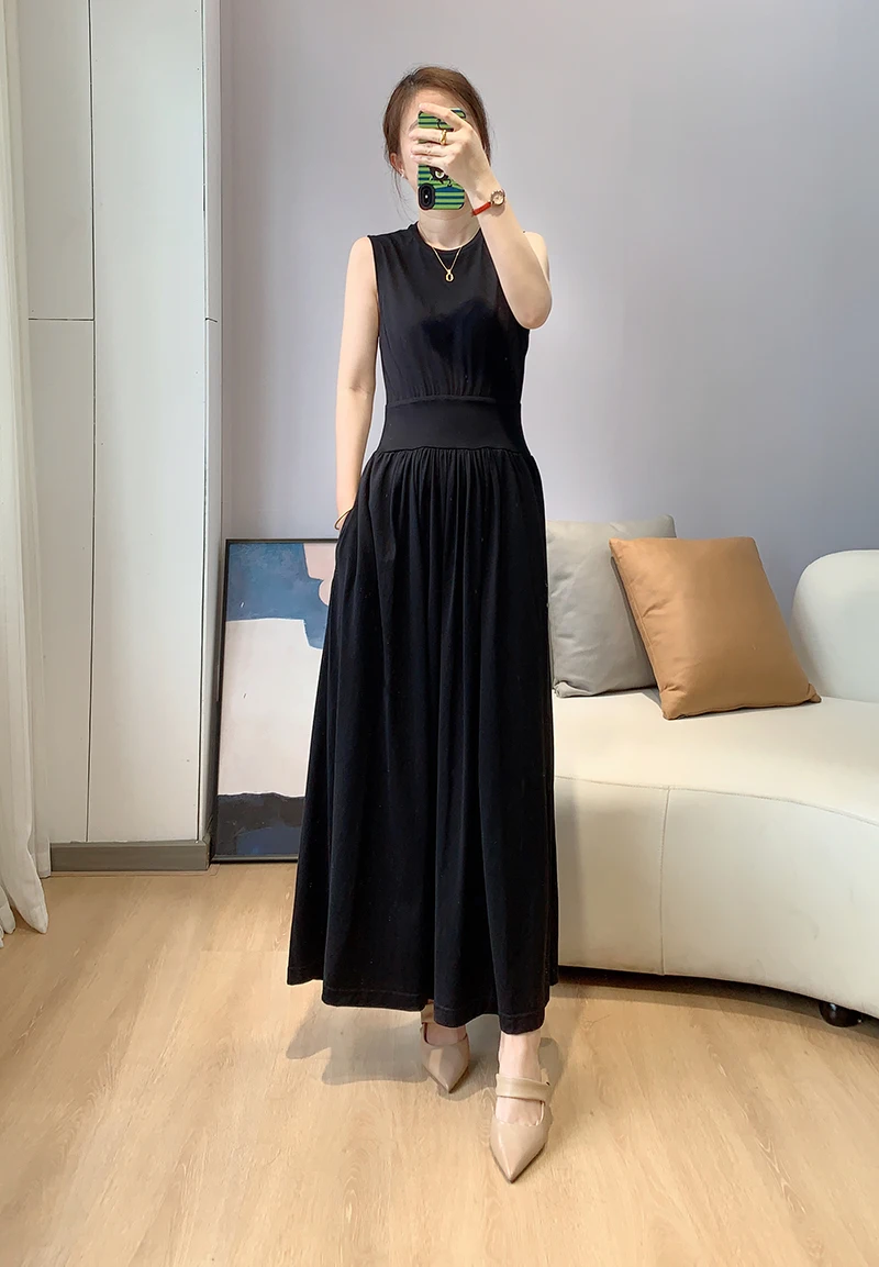 

New Spring Summer Collections Brief Design Knitted Sleeveless Midi Dress XS-XL