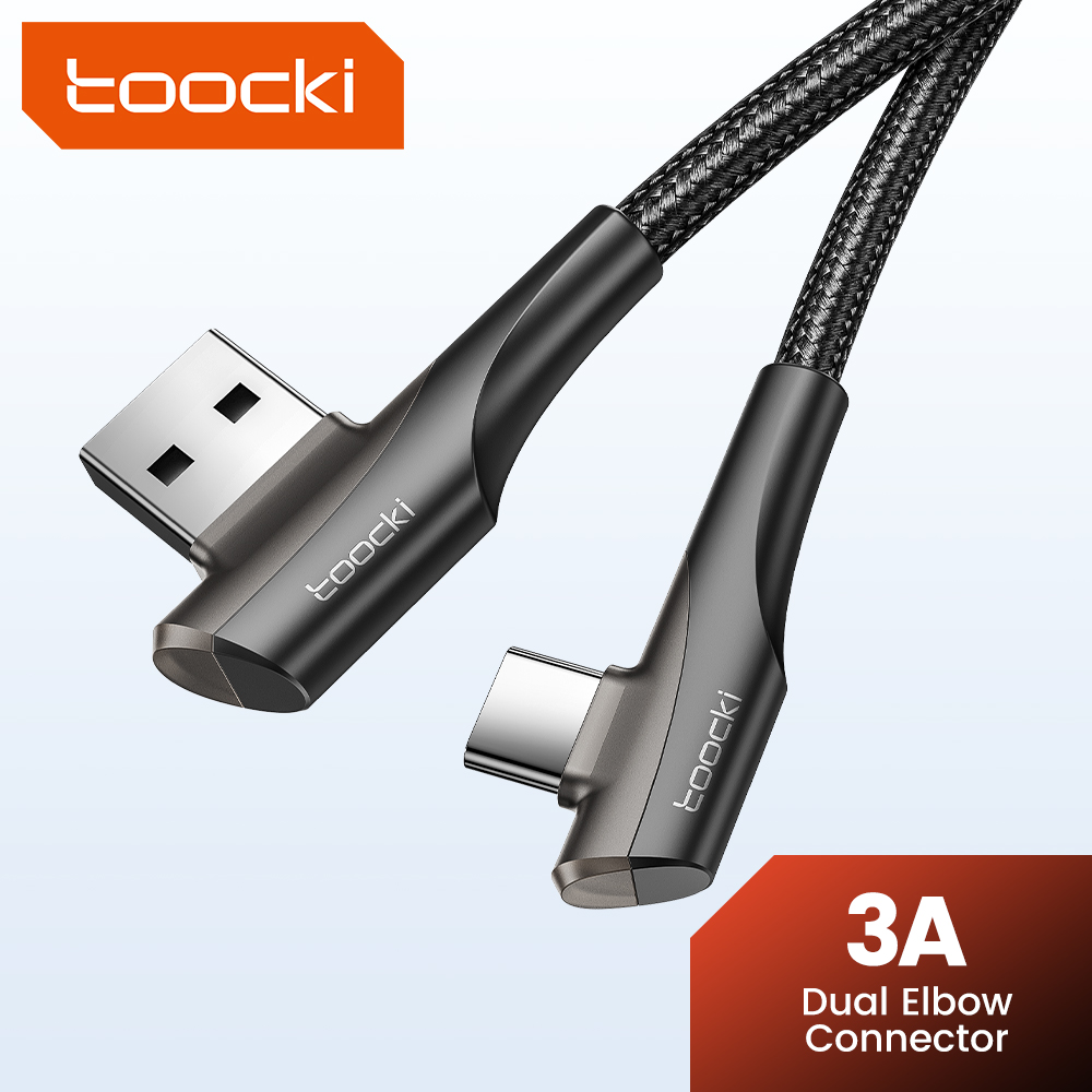 Toocki USB Type C Cable 3A Quick Charge 3.0 90 Degree USB C Cable for Samsung S23 S22 Xiaomi Huawei POCO Phone Charging Cord