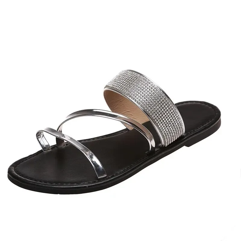 Summer Sandals for Women Flat Sandal Sparkle Rhinestone Slide Trendy Women's Beach Sparkly Dressy Slip on Bling Casual Shoes women shoes women sandals