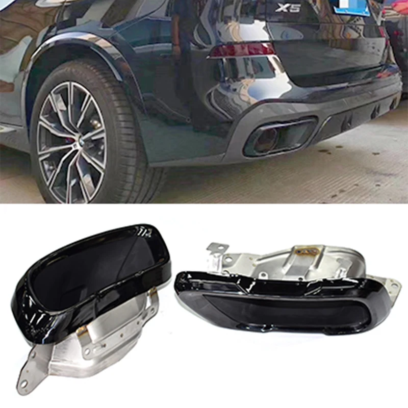 2019 2024 BMW G05 X5 G06 X6 G07 X7 M 스포츠 배기 파이프 업그레이드, 블랙 스퀘어 포트, 스테인리스 스틸 머플러 팁 깍지