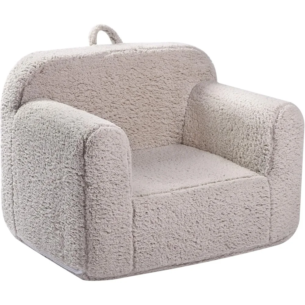 Kids Snuggly-Soft Sherpa Chair, Cuddly Toddler Foam Chair for Boys and Girls, Light Grey 2