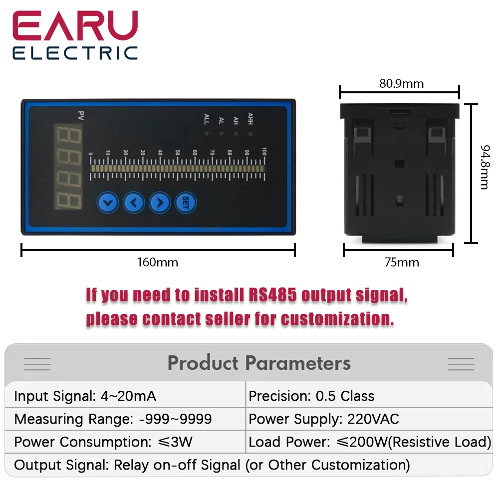 AC85~260V Water Liquid Level Pressure Temperature Contorller Dual Column Channel Display Universal Input 4-20MA Transmitter Pump
