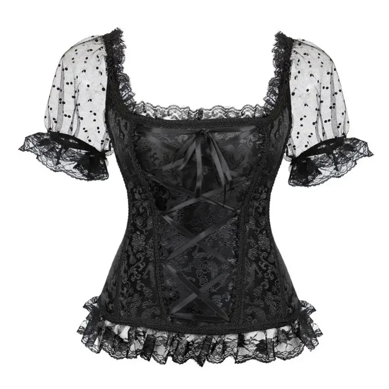 

Fashion Corset Top Women Sexy Goth Wide Strap Wedding bustier Breathable Lace Trim Corsets Holiday Party Clubwear Corselet