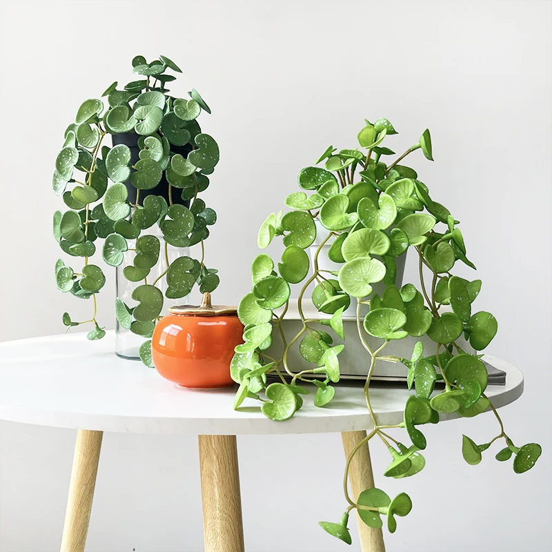 Artificial Plant Mini Bouquet Copper Coin Grass Soft Glue Fake Green Plants Wall Hanging for Home Office Garden Decoration