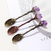 Natural Amethyst Cluster Teaspoon Energy Crystal Tooth Flower Gem Spoon Altar Witchcraft 1