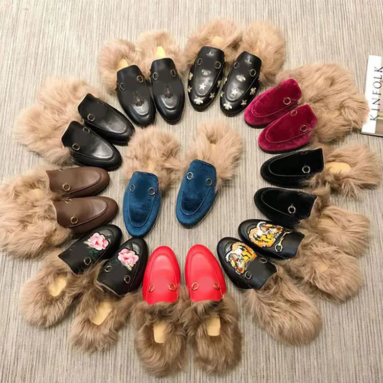 

Net Red Genuine Leather Sheep Wool for Women Flat Sole Half Slippers
