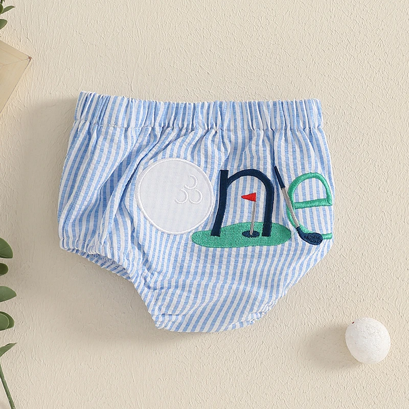 Infant Baby Summer Shorts Elastic Waist Golf Embroidery Stripe Print Birthday Short Pants PP Bloomer for Boys Girls
