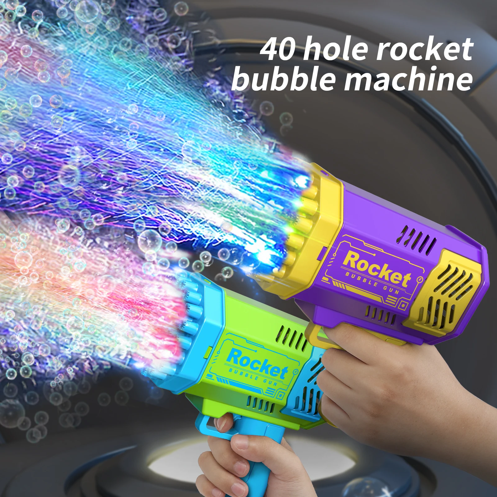 One Pack Of Children's 40 Holes Rocket Launcher Handheld Portable Electric Automatic Bubble Gun LED Light For Boys And Girls 3