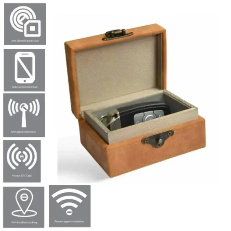 Faraday Box SafeHitch Per Chiavi Auto, Scatola Portachiavi Con Blocco Segnale RFID, In Legno E Similpelle Con Chiusura Dorata - 2