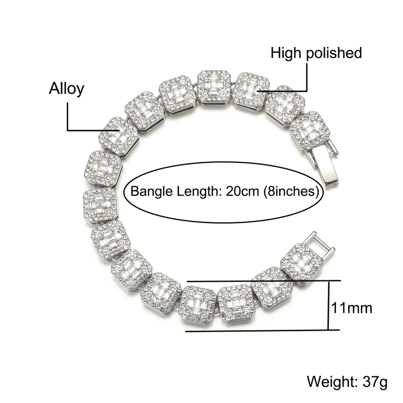 D&Z Fashion 11mm Square Zircon Link Bracelet For Men Women