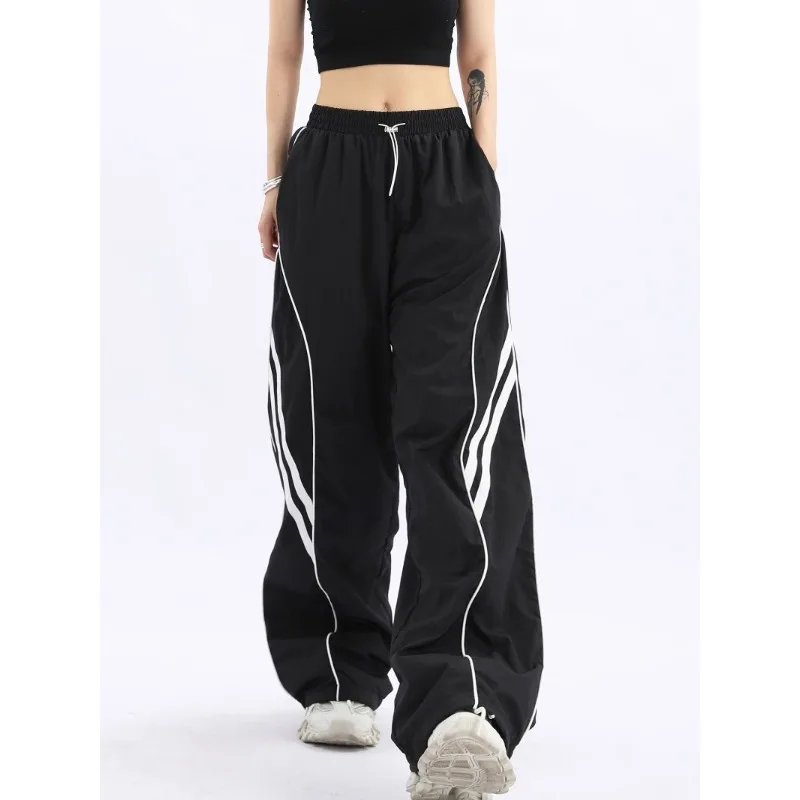 Deeptown Black Baggy Casual Parachute Pants Women Autumn Harajuku Stripe Sweatpants Korean Fashion Vintage Jogging Female Hippie