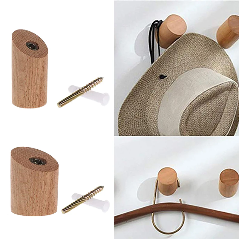 Wall Mounted Storage Rack Desk Hanger 4/2/1Pcs Wooden Hooks Wall Mounted Clothes Hooks