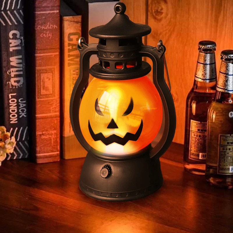 Pumpkin Lantern Light Halloween Pumpkin Lights Decorative Kerosene Lanterns LED Handheld for Table Camping Garden Yard
