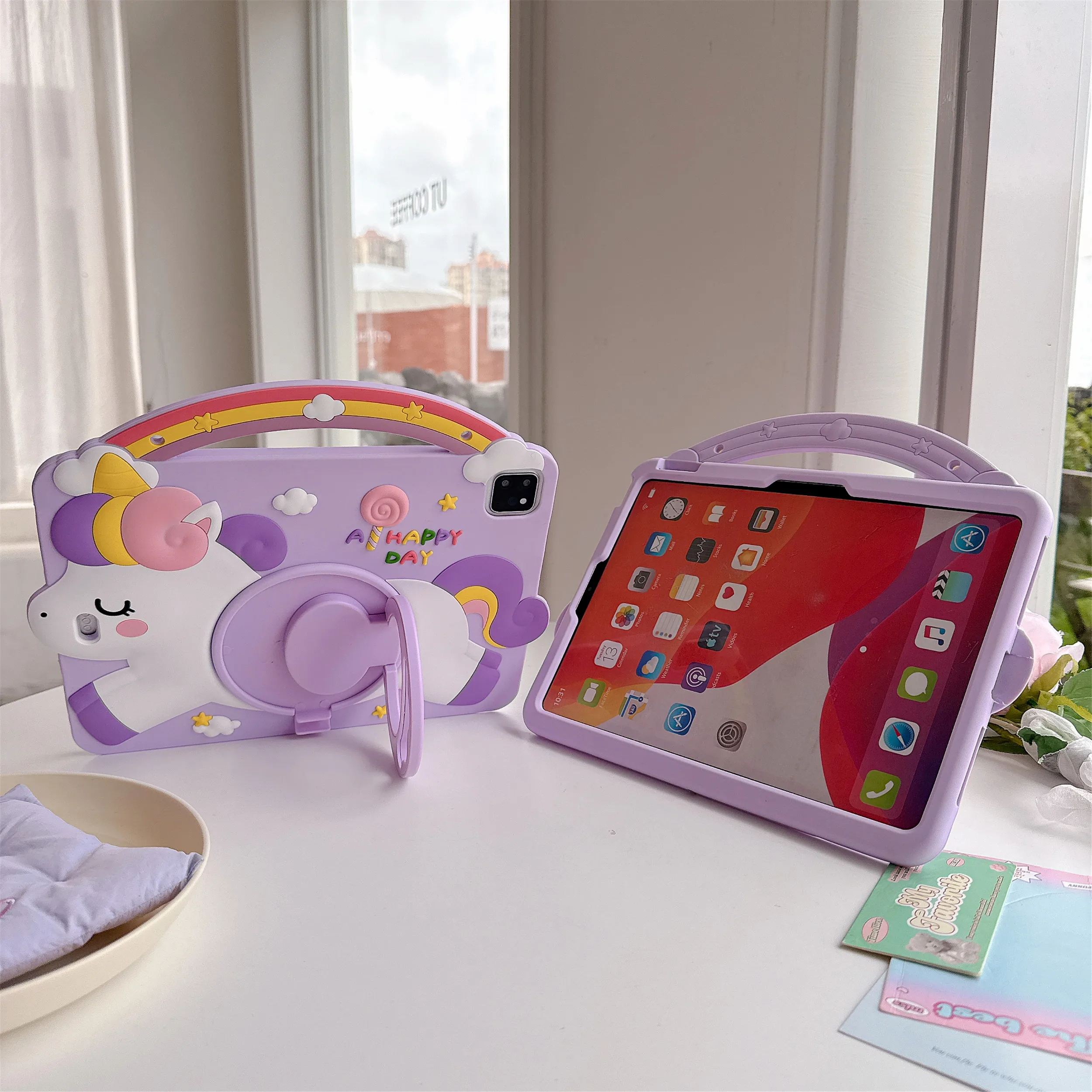 Unicorn Silicone Rotation Stand Kids iPad Case