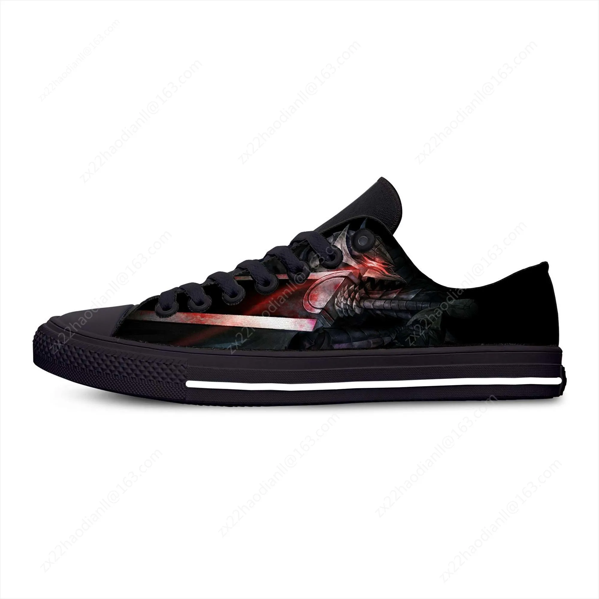 Anime Berserk Guts Low Top Sneakers Men Women Teenager Casual Shoes Canvas Running Shoes 3D Printed Breathable Lightweight shoe