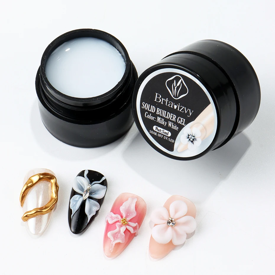 5ml 펄 화이트 3D 조형 젤 (네일 폴리쉬용, 손에 묻지 않는 연장 젤, 3D 쉐이핑 조각 꽃 젤, DIY 네일 아트 데코)