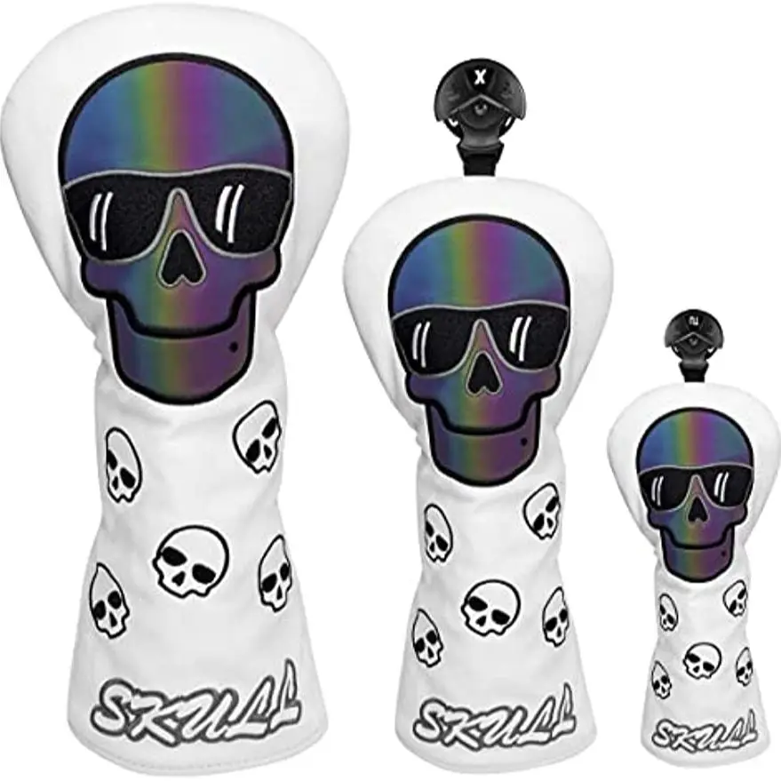 

Skeleton Skull Golf Club Headcover Leather Gradient Sunglass Golf Driver Covers Fairway Wood Cover Golf Hybrid Covers