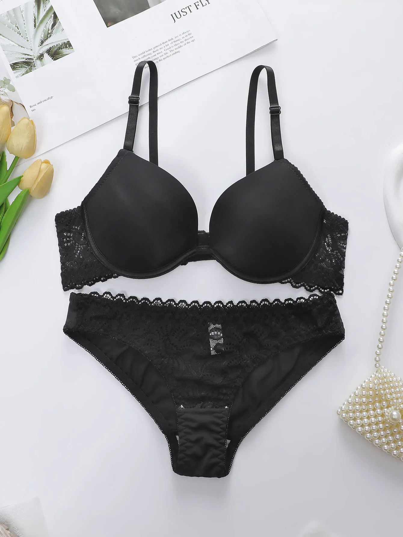 Femmes couleur unie ensemble de sous-vêtements Sexy rassemblés sous-vêtements Push Up quotidien confortable et ajusté ensemble de sous-vêtements sans couture 3208