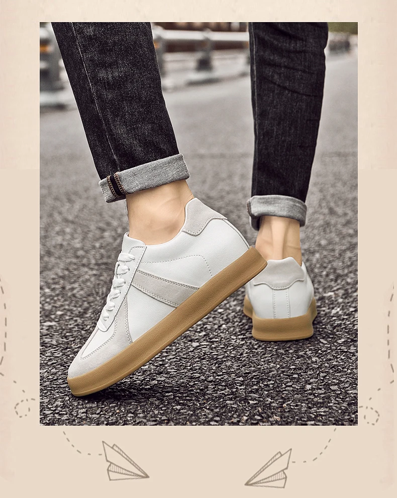 Elevator Sneakers For Women&Men Shoes Genuine Leather Height Increasing Shoes Lace Up Trainers Ladies Flat Shoes For Men