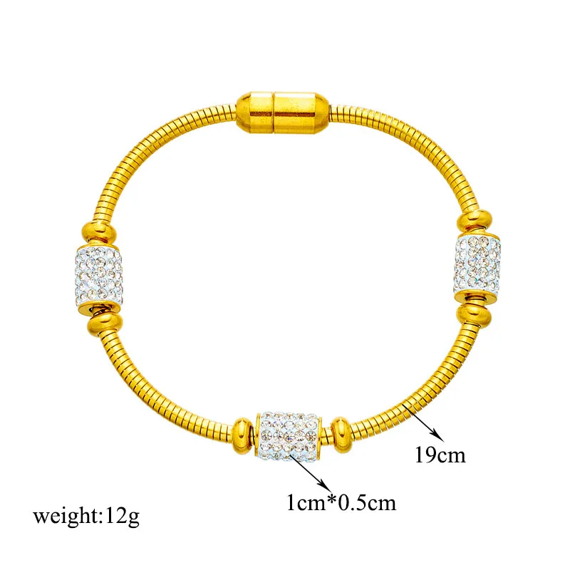 Stainless Steel Gold Color Zirconia Beaded Bracelet For Women Fashion Girls Magnet Clasp Snake Chain - Image 2