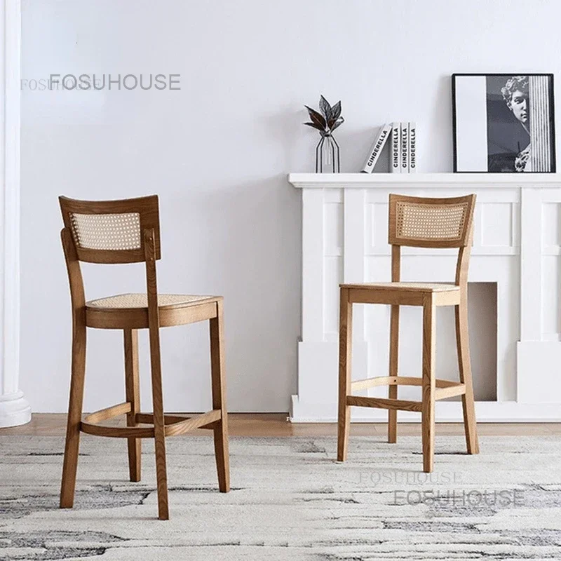 American Solid Wood Bar Chairs Household High Stool Luxury Bar Chair Kitchen Furniture Creative Rattan Back Stools s