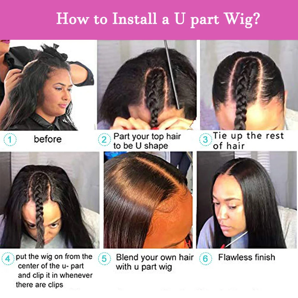 U Part Wig Straight short Bob Human Hair Wigs For Women U Shape Brazilian Remy Human Hair 250% No Leave Out Machine Made Wig Human Hair Wigs