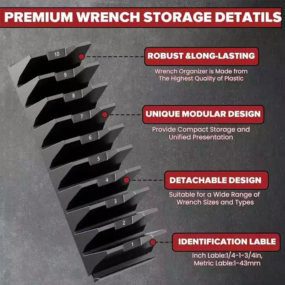 20pcs Magnetic Wrench Organizer Storage Rack For Toolbox 6mm To 38mm Wrench Holder Holds Up To 20 Wrenches Tool Storage Shelf 4