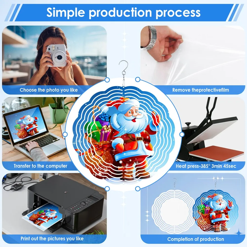 6Pcs 8 Inch Solar Wind Spinner DIY Sublimation Wind Spinner Blanks 3D Hanging Spinners for Indoor Outdoor Garden Decoration