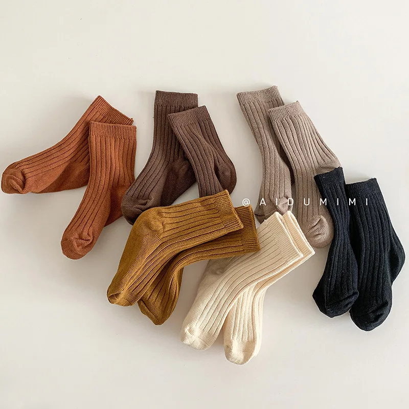 Chaussettes chaudes en tube de coton pour enfants, rétro, solide, document, double illac, bébé, garçons, filles, 1 à 9 ans, automne, hiver, nouveau, 2024