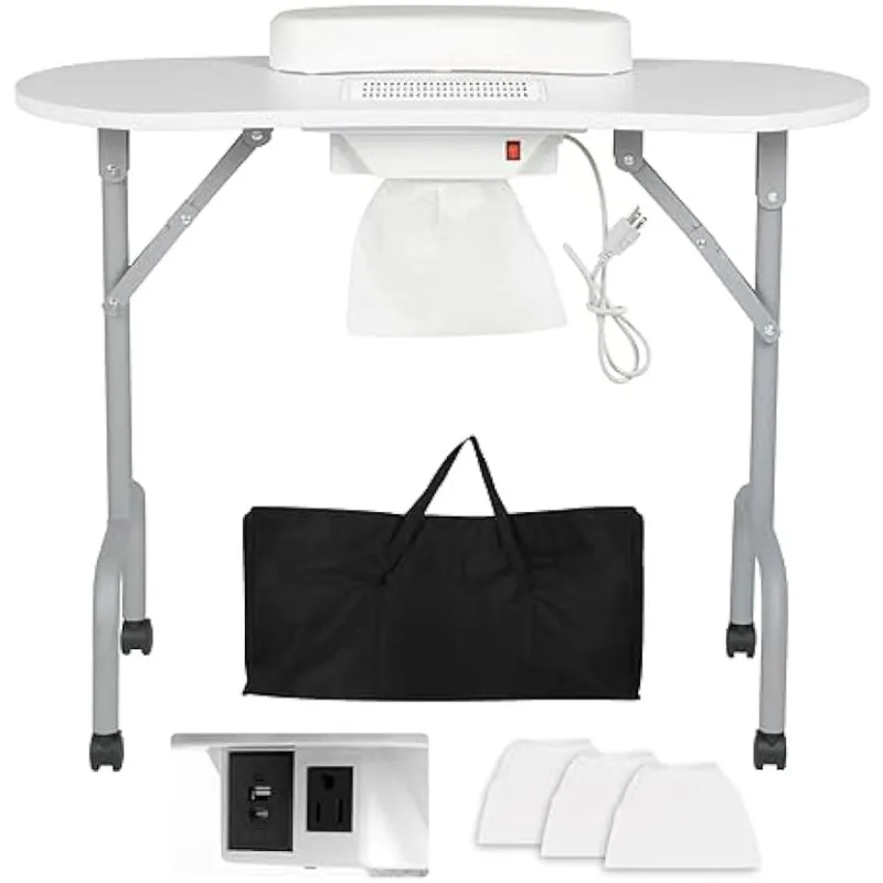 

Portable Manicure Table Foldable Nail Desk with Charging Station & Dust Collector Professional Nail Tech Table