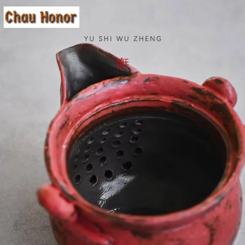 200ml Japanese Rough Pottery Bottle Pot Handmade Powder Yin Red Makeup Hand Grab Pot Creative Tea Maker Kettle Kung Fu Teaware