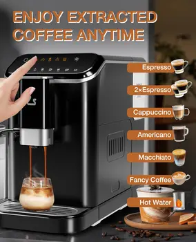 20 Bar Fully Automatic Espresso Machine With Grinder Milk Frother One-Touch 6 Recipes 1.5L Tank Self-Cleaning For Home Office 3