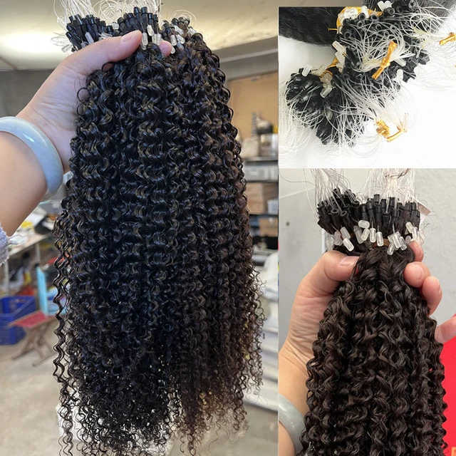 Kinky Curly Tip Microlinks Human Hair Extensions  Curly Micro Bead Hair  Extensions - Hair Weaving - Aliexpress