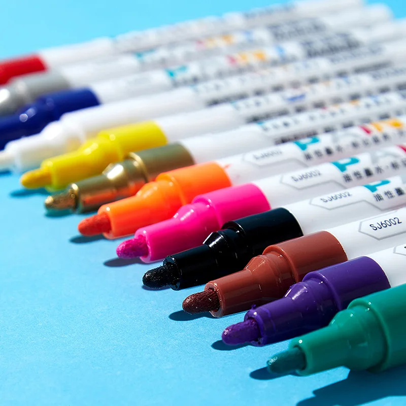 Color Marker Pens White Waterproof Car Tyre CD Metal Permanent Oily DIY Art 12 Color