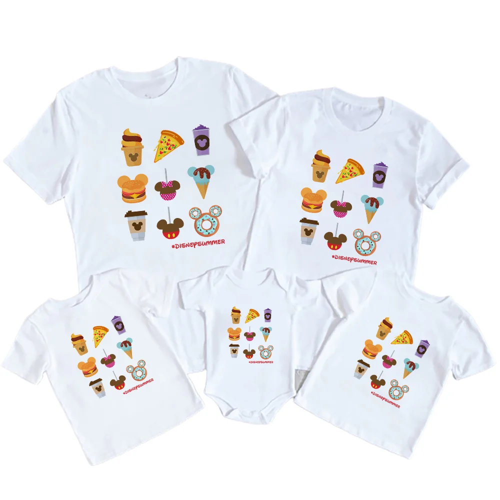 Summer Mode Family Clothes Mickey Mouse Vacation Print Fashion White Top White Comfy Baby Bodysuit Cute Kids Short Sleeve Tshirt matching family fall outfits Family Matching Outfits