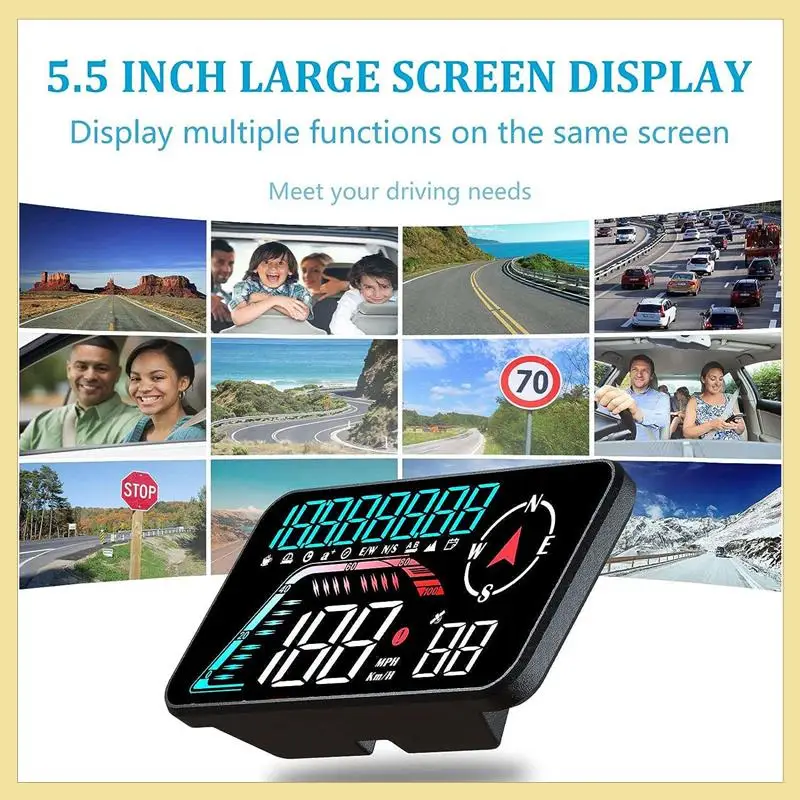 G12 HUD Head-Up Display GPS Car Display Speeding Alarm Driving Speed Universal As Shown Easy Install Easy To Use