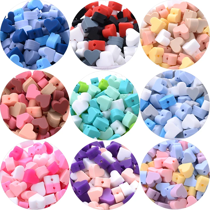 

20Pcs Mixing Silicone Heart-Shaped Beads Food Grade Baby Chewable Silicone Teether Beads BPA Free DIY Baby Pacifier Chain Toys