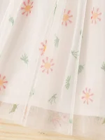 Robe à fleurs 3D à caraco blanc – Robe de princesse douce féerique pour filles, ourlet en tulle floral 6