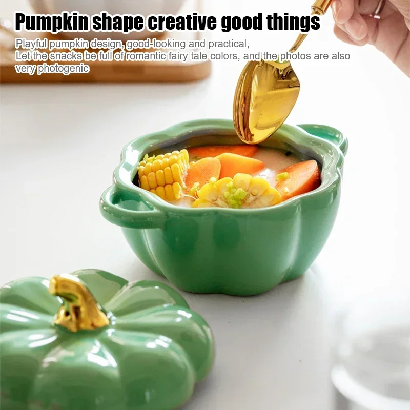 Description Picture 5 of itemPumpkin Reusable Cereal Bowl With Lid Microwave Bakeware Oven Baking Kitchen Halloween Party Festival Decoration ramen bowl set