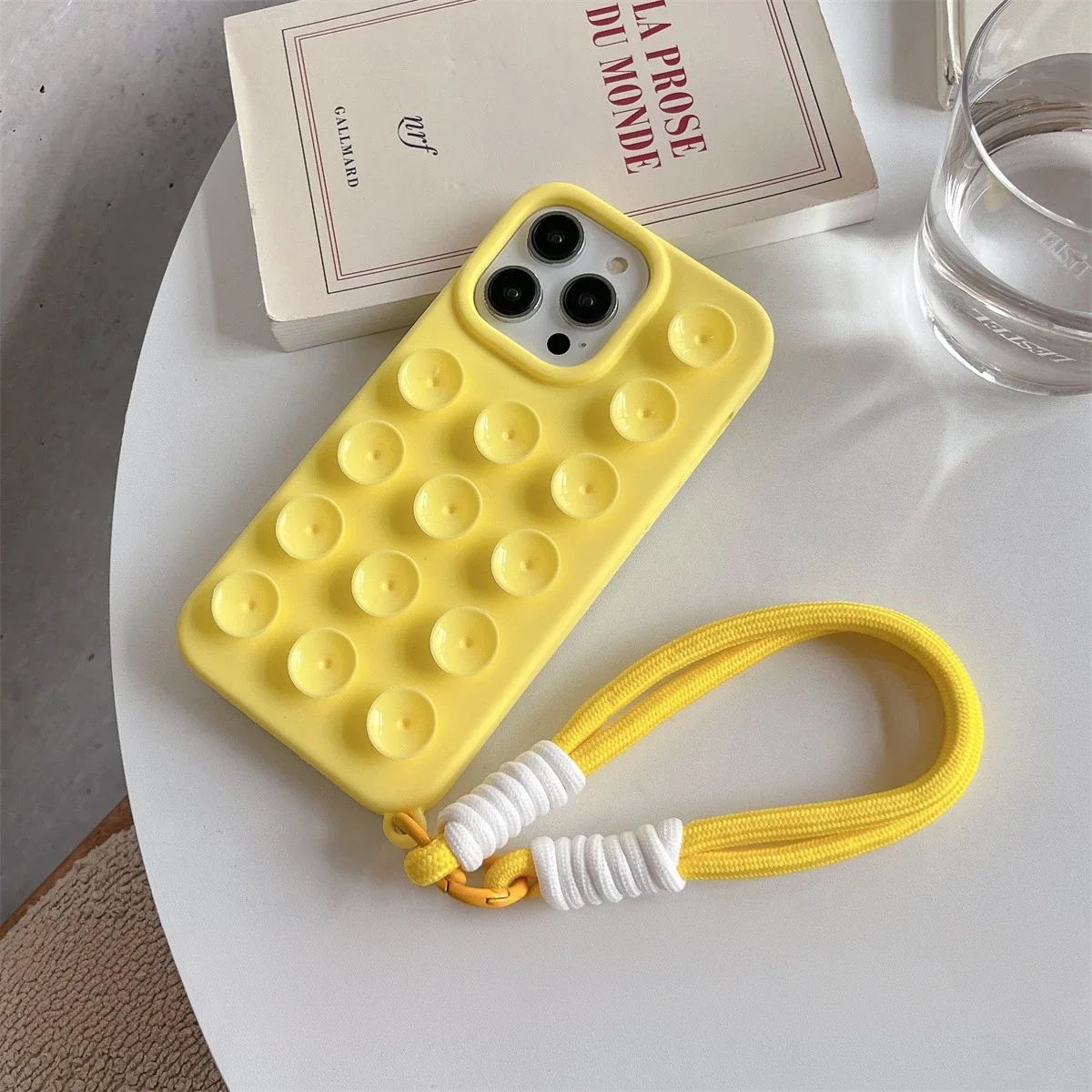Charming Suction Cup Wrist Strap Case with Lanyard - Soft Liquid Silicone Solid Color Cover