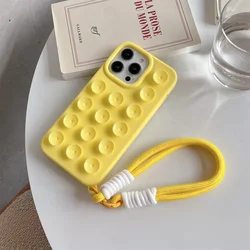 Charming Suction Cup Wrist Strap Case with Lanyard - Soft Liquid Silicone Solid Color Cover - iPhone 14 (YellowGS)