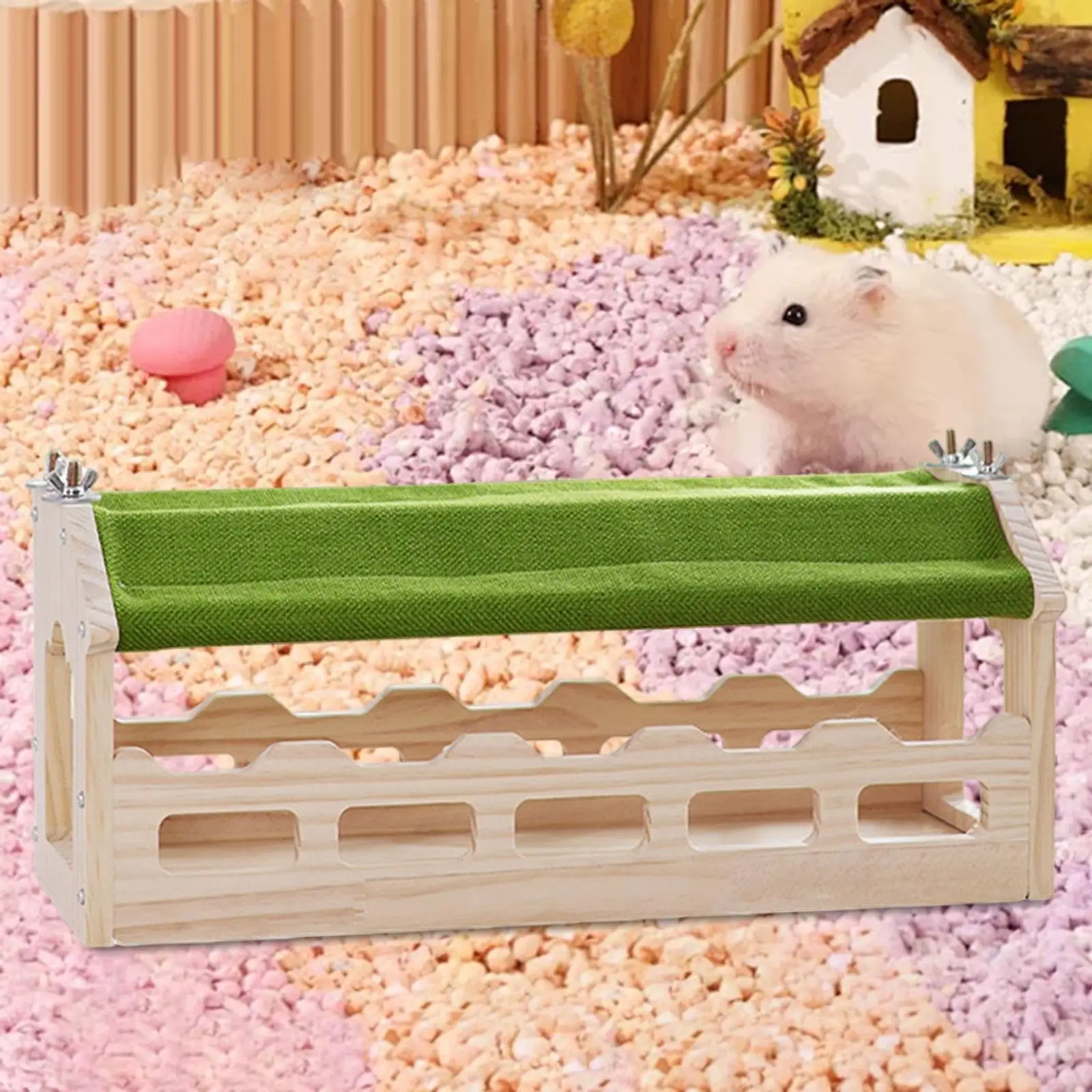 Wooden Suspension Bridge Decorative Sturdy Compact Hide Out Shelter Habitat Toy for Ferret Hamster Small Animals