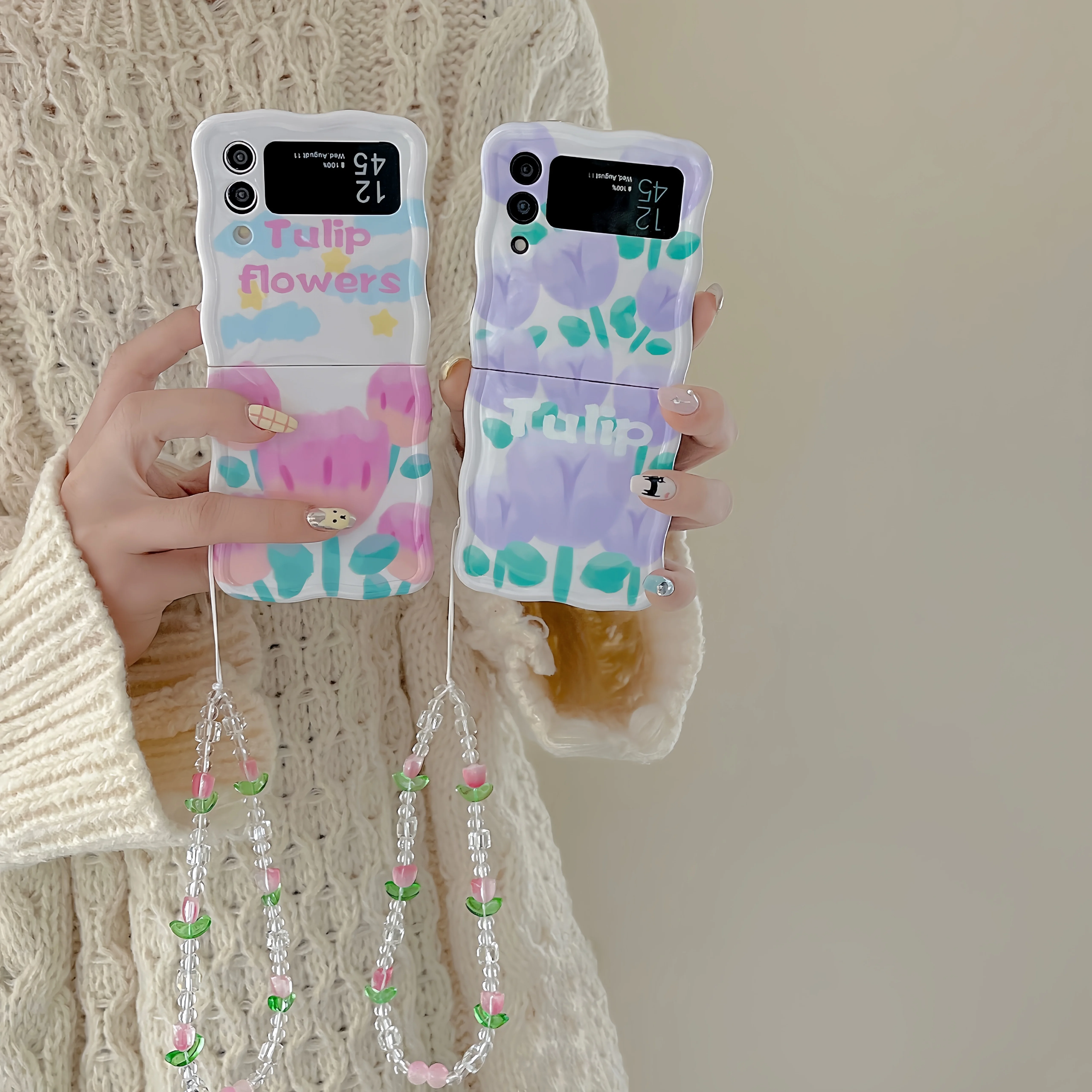 Acquerello Tulip Flower Bracciale Wristband Chain Imd Soft Gel Custodia Antiurto Per Telefono Per Samsung Galaxy Z Flip 5 4 3 Cover Posteriore