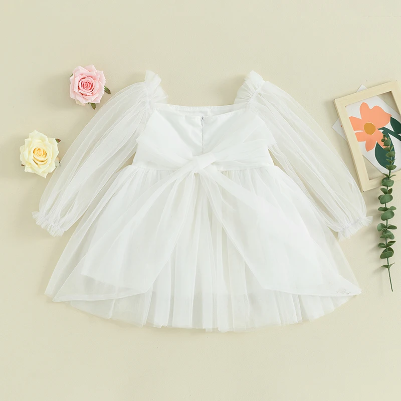 Pudcoco Toddler Baby Girl Princess Tulle Dress Newborn Puff Sleeve Mesh Tutu Dress Heart Print Valentines Day Dresses 3-7T