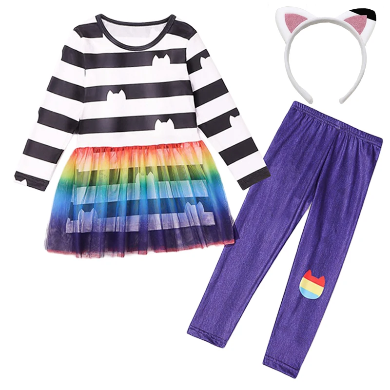 Gabby's Dollhouse Girls Dresses + Pants Sets Children Costume cosplay costume kids girls dress halloween dress outfit For Halloween Easter Cats Carnival Kids Birthday Party 3-10 year